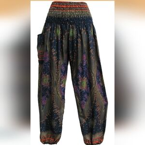 Indian Bohemian Gypsy Ethnic Peacock Floral Print Yoga Meditation Harem Pants